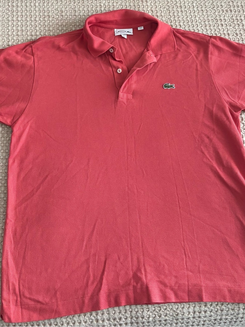 Vintage Lacoste Men's Coral Pink Polo with Embroidered Crocodile